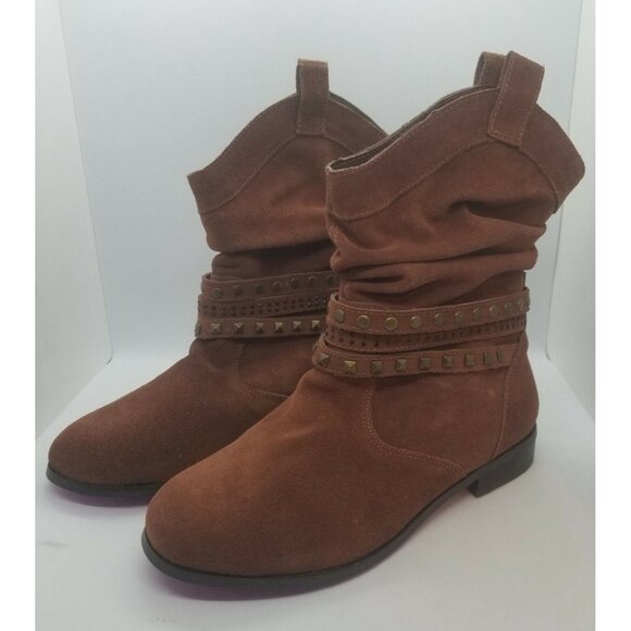 Twiggy London Women Size 6.5W Brown Suede Studded Riveted 9" Ankle Boots 964443 - Picture 3 of 11